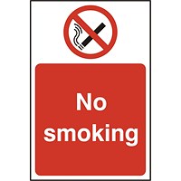 B-Safe No Smoking Sign, 300x200mm, Self Adhesive, Pack of 5