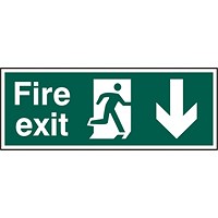 B-Safe Running Man Arrow Down Fire Exit Sign, 400x150mm, PVC, Pack of 5