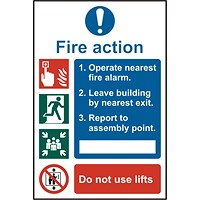 B-Safe Fire Action Procedure Sign, 200x300mm, Self Adhesive, Pack of 5