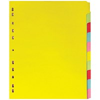Elba Recycled Subject Dividers, Extra Wide, 10-Part, Blank Multicolour Tabs, A4, Multicolour