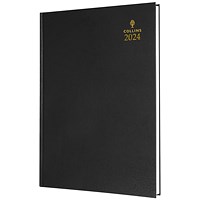 Collins A5 Desk Diary, Week To View, Black, 2024