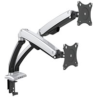 Contour Ergonomics Deskclamped Dual Monitor Arm, Adjustable Height, Black and Silver