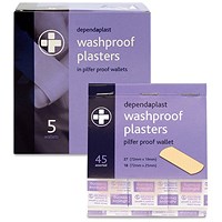 Dependaplast Washproof Plasters, 45 Plasters to a Wallet, Pack of 5
