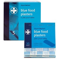 Dependaplast Blue Detectable Pilfer Proof Plasters, 40 Plasters to a Wallet, Pack of 5