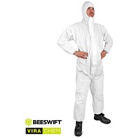 Beeswift CN4013E Disposable Coverall, Type 5/6, White, Medium