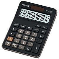 Casio MX-12B Desktop Calculator, 12 Digit, Solar and Battery Power, Black