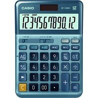 Casio DF-120EM Desktop Calculator, 12 Digit, Solar and Battery Power, Metallic Blue