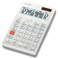 Casio JE-12E Ergonomic Compact Desktop Calculator, 12 Digit, Solar and Battery Power, White