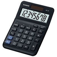 Casio MS-8F Mini Desk Calculator, 8 Digit, Solar and Battery Power, Black