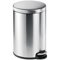 Durable Stainless Steel Pedal Bin Round 20 Litre Silver