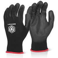 Beeswift Pu Coated Gloves, Black, XS, Pack of 10