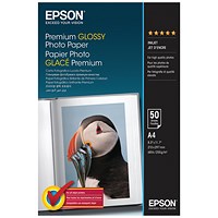 Epson A4 Premium Photo Paper, Glossy, 255gsm, Pack of 50