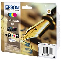 Epson 16 Inkjet Cartridge Multipack - Black, Cyan, Magenta and Yellow (4 Cartridges).