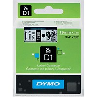 Dymo 45800 D1 Tape, Black on Clear, 19mmx7m