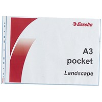 Esselte A3 Landscape Plastic Pockets, 75 Micron, Top Opening, Pack of 10