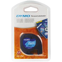 Dymo S0721650 LetraTag Plastic Tape, Black on Blue, 12mmx4m