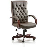 Chesterfield Leather Executive Chair, Brown, Assembled