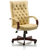 Chesterfield Leather Executive Chair, Cream, Assembled