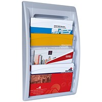 Fast Paper Wall-Mounted Literature Holder, 4 x A4+ Pockets, Silver