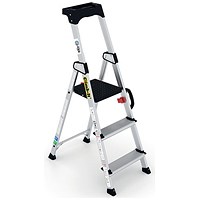 Climb-It Professional Aluminium Step Ladder with Carry Handle, 3 Tread, Silver