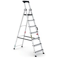 Climb-It Professional Aluminium Step Ladder with Carry Handle, 7 Tread, Silver