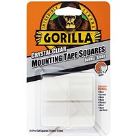 Gorilla Mounting Tape Squares, 25mmx25mm, Clear, Pack of 24