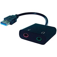 Connekt Gear 2 x 3.5mm Jacks to USB A Adaptor, 180mm Lead, Black