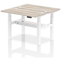 Air 2 Person Sit-Standing Bench Desk, Back to Back, 2 x 1200mm (600mm Deep), White Frame, Grey Oak