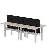Air 4 Person Sit-Standing Bench Desk with Charcoal Straight Screen, Back to Back, 4 x 1200mm (600mm Deep), Silver Frame, Grey Oak