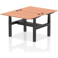 Air 2 Person Sit-Standing Bench Desk, Back to Back, 2 x 1200mm (800mm Deep), Black Frame, Beech