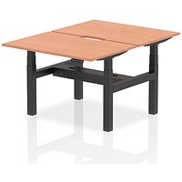 Air 2 Person Sit-Standing Scalloped Bench Desk, Back to Back, 2 x 1200mm (800mm Deep), Black Frame, Beech