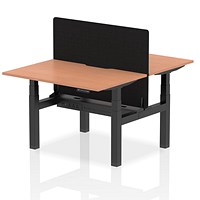 Air 2 Person Sit-Standing Scalloped Bench Desk with Charcoal Straight Screen, Back to Back, 2 x 1200mm (800mm Deep), Black Frame, Beech