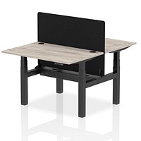 Air 2 Person Sit-Standing Bench Desk with Charcoal Straight Screen, Back to Back, 2 x 1200mm (800mm Deep), Black Frame, Grey Oak