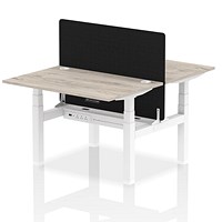 Air 2 Person Sit-Standing Bench Desk with Charcoal Straight Screen, Back to Back, 2 x 1200mm (800mm Deep), White Frame, Grey Oak