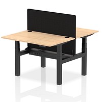 Air 2 Person Sit-Standing Bench Desk with Charcoal Straight Screen, Back to Back, 2 x 1200mm (800mm Deep), Black Frame, Maple