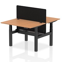 Air 2 Person Sit-Standing Bench Desk with Charcoal Straight Screen, Back to Back, 2 x 1200mm (800mm Deep), Black Frame, Oak