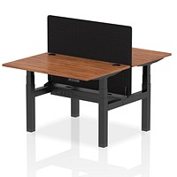 Air 2 Person Sit-Standing Bench Desk with Charcoal Straight Screen, Back to Back, 2 x 1200mm (800mm Deep), Black Frame, Walnut