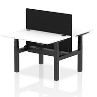 Air 2 Person Sit-Standing Bench Desk with Charcoal Straight Screen, Back to Back, 2 x 1200mm (800mm Deep), Black Frame, White