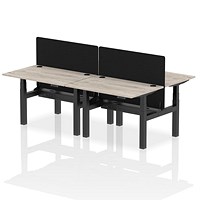 Air 4 Person Sit-Standing Bench Desk with Charcoal Straight Screen, Back to Back, 4 x 1200mm (800mm Deep), Black Frame, Grey Oak