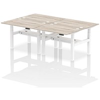 Air 4 Person Sit-Standing Bench Desk, Back to Back, 4 x 1200mm (800mm Deep), White Frame, Grey Oak