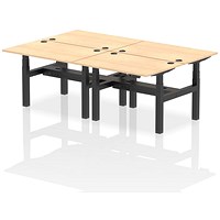 Air 4 Person Sit-Standing Bench Desk, Back to Back, 4 x 1200mm (800mm Deep), Black Frame, Maple