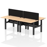 Air 4 Person Sit-Standing Bench Desk with Charcoal Straight Screen, Back to Back, 4 x 1200mm (800mm Deep), Black Frame, Maple