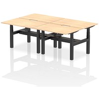 Air 4 Person Sit-Standing Scalloped Bench Desk, Back to Back, 4 x 1200mm (800mm Deep), Black Frame, Maple