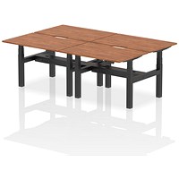 Air 4 Person Sit-Standing Scalloped Bench Desk, Back to Back, 4 x 1200mm (800mm Deep), Black Frame, Walnut