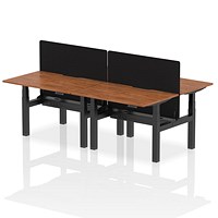 Air 4 Person Sit-Standing Scalloped Bench Desk with Charcoal Straight Screen, Back to Back, 4 x 1200mm (800mm Deep), Black Frame, Walnut