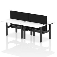 Air 4 Person Sit-Standing Bench Desk with Charcoal Straight Screen, Back to Back, 4 x 1200mm (800mm Deep), Black Frame, White
