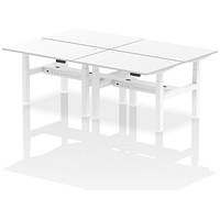 Air 4 Person Sit-Standing Bench Desk, Back to Back, 4 x 1200mm (800mm Deep), White Frame, White