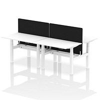 Air 4 Person Sit-Standing Bench Desk with Charcoal Straight Screen, Back to Back, 4 x 1200mm (800mm Deep), White Frame, White