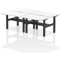 Air 4 Person Sit-Standing Scalloped Bench Desk, Back to Back, 4 x 1200mm (800mm Deep), Black Frame, White
