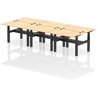 Air 6 Person Sit-Standing Bench Desk, Back to Back, 6 x 1200mm (800mm Deep), Black Frame, Maple